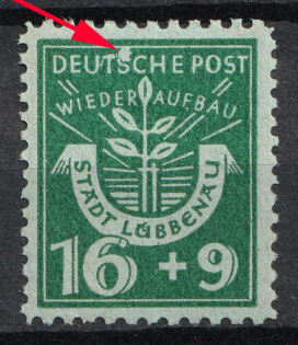 1946 16+9pf Lubenau, Germany Local Post (Mi. 6 A PF II, White Spot on 's', CV $50)