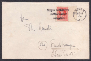 1945 (26 Oct) Thuringia, Soviet Russian Zone of Occupation, Germany, Cover from Gera to Feuchtwangen