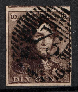 1849 10c Belgium (Sc. 1, Signed, Canceled, CV $100)