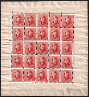 1919-20 10c Belgium, Full Sheet (Mi. 148, MNH)