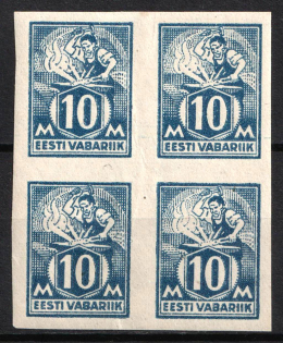 1922-24 10m Estonia, Block of Four (Mi. 39 B, CV $110)