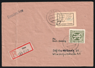 1945 (21 Nov) Unna (Westphalia), Germany Local Post, Registered Cover from Unna to Hamburg, franked with British and American Zones (Mi. 3, CV $100)