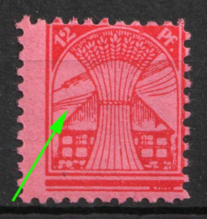 1945 12pf Mecklenburg-Vorpommern, Soviet Russian Zone of Occupation, Germany (Mi. 19 II PF II, Break in the Lower Left Cloud Line + SHIFTED Perforation)