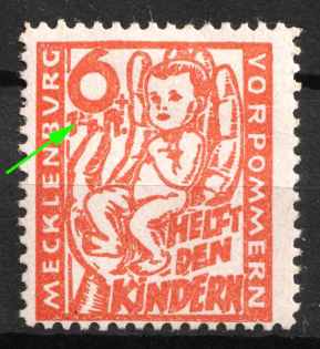 1945 6pf Mecklenburg-Vorpommern, Soviet Russian Zone of Occupation, Germany (Mi. 26 VII, Damage '4' in '14', CV $30)