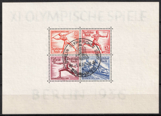 1936 Third Reich, Germany, Souvenir Sheet (Mi. Bl. 5 X, Special Cancellation, CV $120)