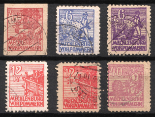 1945 Mecklenburg-Vorpommern, Soviet Russian Zone of Occupation, Germany (Mi. 31 ya, 33 xb, 33 yd, 36 xa, 36 yb, 40 ya, Canceled CV $210)