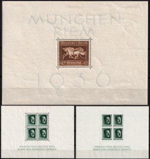 1936-37 Third Reich, Germany, Souvenir Sheets (Mi. Bl. 4 X, Bl. 7, Bl. 8, CV $100)