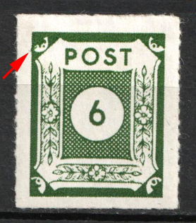 1945 6pf East Saxony, Soviet Russian Zone of Occupation, Germany (Mi. 43 II, BROKEN Horn, CV $30)