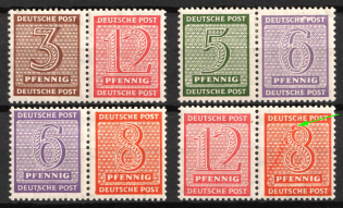1945 West Saxony, Soviet Russian Zone of Occupation, Germany, Se-tenants, Zusammendrucke (Mi. WZd 13 - WZd 16, 8pf Spot on '8', CV $80)