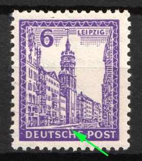 1946 6pf West Saxony, Soviet Russian Zone of Occupation, Germany (Mi.153 Y II, Two White Spot Over 'CH' in 'DEUTSCHE')