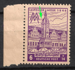 1946 6pf West Saxony, Soviet Russian Zone of Occupation, Germany (Mi.162 A II, 5th Cloud Line Interrupted under Second 'E' in 'LEIPZIGER', Margin)