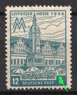 1946 12pf West Saxony, Soviet Russian Zone of Occupation, Germany (Mi.163 A I, Scratch on the Right Umbrella)