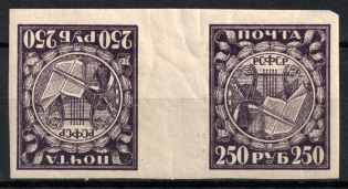 1921 250r RSFSR, Russia (Zag. 10, Tete-beche, Left Stamp Inverted, Ordinary Paper, CV $50, MNH)