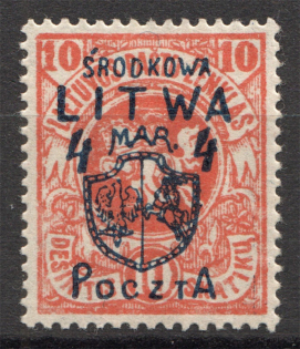 1920 Central Lithuania 4 M (CV $60, Signed)