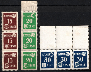 1941 Estonia, German Occupation, Germany, Strips (Mi. 1 y, 2 y, 3 x, CV $200, MNH)