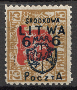 1920 Central Lithuania 6 M (CV $60, Signed)