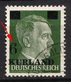1945 6pf on 5pf Kurland, German Occupation, Germany (Mi. 1 III, Flattened '6' on Top, Canceled, CV $390)