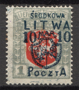 1920 Central Lithuania 10 M (CV $120, Signed)