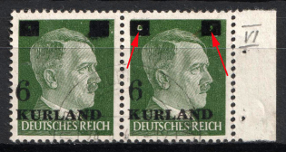1945 6pf on 10pf Kurland, German Occupation, Germany, Pair (Mi. 1 VI, 'Hole' in Both Overprint Squares, Margin, Canceled, CV $490)