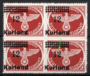 1945 12pf Kurland, German Occupation, Germany, Block of Four (Mi. 4 B y, SHIFTED Overprint, CV $160, MNH)