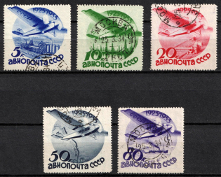1934 10th Anniversary of Soviet Civil Aviation, Soviet Union, USSR (Watermark, Full Set, Canceled)