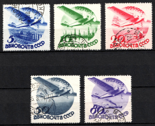 1934 10th Anniversary of Soviet Civil Aviation, Soviet Union, USSR (No Watermark, Full Set, Canceled)