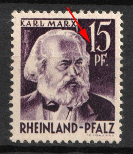 1947-48 15pf Rhineland-Palatinate, French Zone of Occupation, Germany (Mi. 5 PF II, '1' of '15' Nicked on Left, MNH)