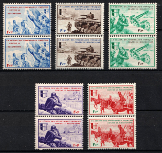 1942 French Legion, Germany, Vertical Pairs (Mi. VI - X, Full Set, CV $90, MNH)