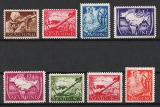 1943 Indian Legion, Germany (Mi. I A - III A, V A - VI A, VIII A - X A, CV $60, MNH)