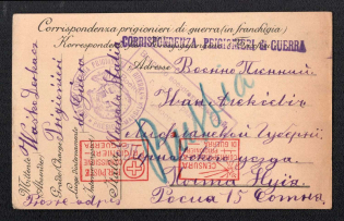 1916 Marsala, Italy, Red Cross, Military Censorship, Postcard for Prisoners of War, Russia