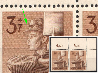 1943 Third Reich, Germany, Pair (Mi. 850 I, 850, Thin Shading Lines on the Cap, Plate Numbers, Corner Margin, CV $30, MNH)