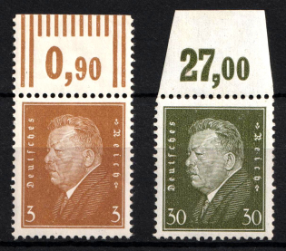 1928 Weimar Republic, Germany (Mi. 410 W OR, 417 P OR, Plate Numbers, Margins, CV $170, MNH)