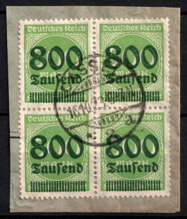 1923 800 Tsd on 500m Weimar Republic, Germany, Block of Four (Mi. 307, Canceled, CV $15,600)