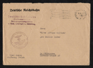 1942 (4 Apr) Alsace, German Occupation of France, Germany, Official Cover from the 'Deutsche Reichsbahn', Strasbourg - Mulhouse