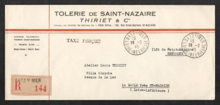 1945 (28 Feb) St. Nazaire, France, German Occupation of France, Official, Registered Cover from La Baule to Loire-Inferieure, Perceived Tax