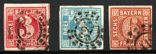 1850-62 Bavaria, Germany (Mi. 2, 4, 9, Canceled)
