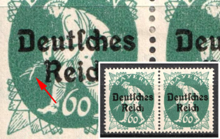 1920-21 60pf Weimar Republic, Germany, Pair (Mi. 126 PF I, 'Sower with Shears', CV $60)