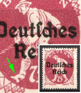 1920-21 75pf Weimar Republic, Germany (Mi. 127 PF I, 'Sower Missing Sole of Boot', CV $30, MNH)