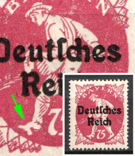 1920-21 75pf Weimar Republic, Germany (Mi. 127 PF I, 'Sower Missing Sole of Boot')