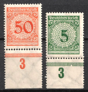 1923 Weimar Republic, Germany (Mi. 339 P, 342 P, Plate Number '3', Margins, CV $40, MNH)