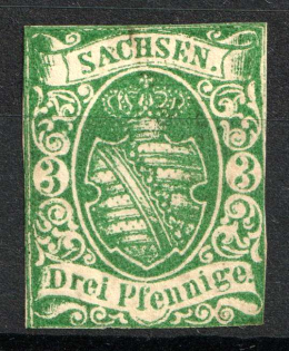 1851 3pf Saxony, Germany (Mi. 2 I, CV $650)