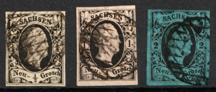 1851-55 Saxony, Germany (Mi. 3 - 5, Canceled, CV $160)