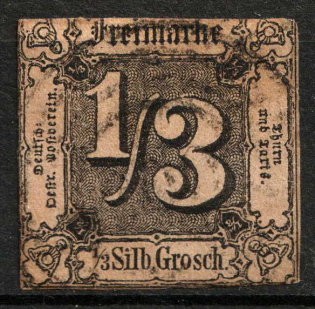 1852-58 1/3sgr Thurn und Taxis, Germany (Mi. 2, Canceled, CV $200)