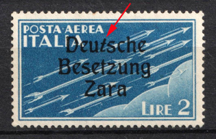 1943 2l Zadar, German Occupation, Germany (Mi. 28, Tilted 't', CV $90+)