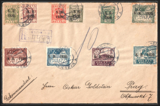 1920 East Upper Silesia, Recommended Cover from Teschen (Cieszyn) to Praga franked with 5 - 50f and 1 - 5kr (Sc. 51 - 60, Old Style Cancellation)