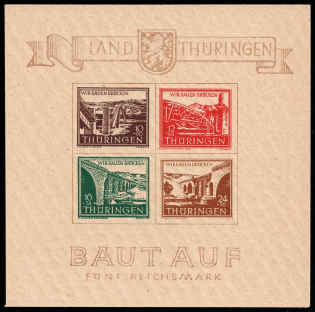 1946 Thuringia, Soviet Russian Zone of Occupation, Germany, Souvenir Sheet (Mi. Bl 4, CV $520, MNH)