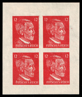 12pf United States US Anti-Germany Propaganda, Hitler-Skull, Private Issue Propaganda Forgery, Block of Four