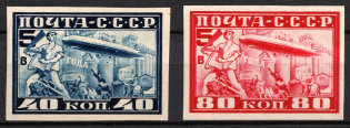 1930 Airship 'Grov Zeppelin' in Moscow, Soviet Union, USSR (Zag. 0256, 0257, Imperforate, Full Set, Certificate, Signed, CV $13,500)