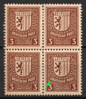 1946 4pf West Saxony, Soviet Russian Zone of Occupation, Germany, Block of Four (Mi.156 I, 'D' in 'DEUTSCHE' Nicked Below)