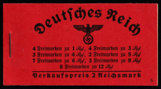 1937-39 Complete Booklet with stamps of Third Reich, Germany, Excellent Condition (Mi. MH 37.1, CV $460)